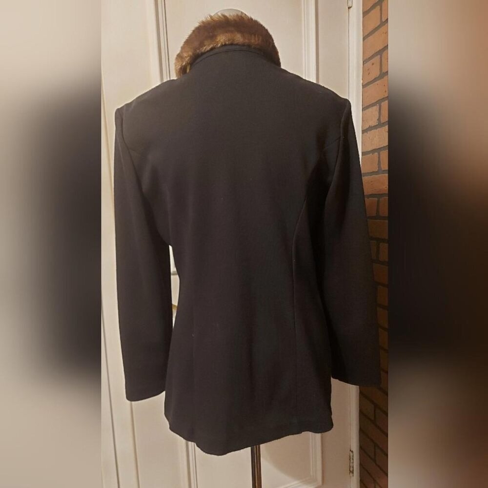Joseph Ribkoff Black Jacket Fur Collar Size 14 Elegant Dressy Coat - Picture 3 of 13